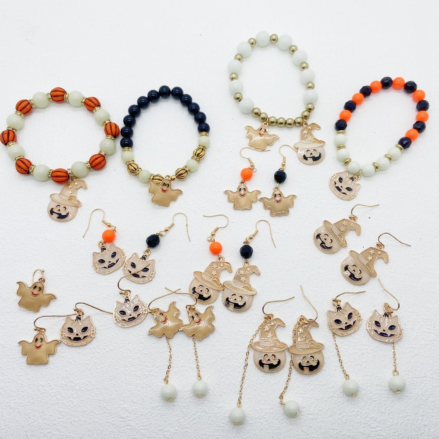 Vintage Halloween Bracelet - Pumpkin, Witch Hat, Kitten, Geometric Gothic Design