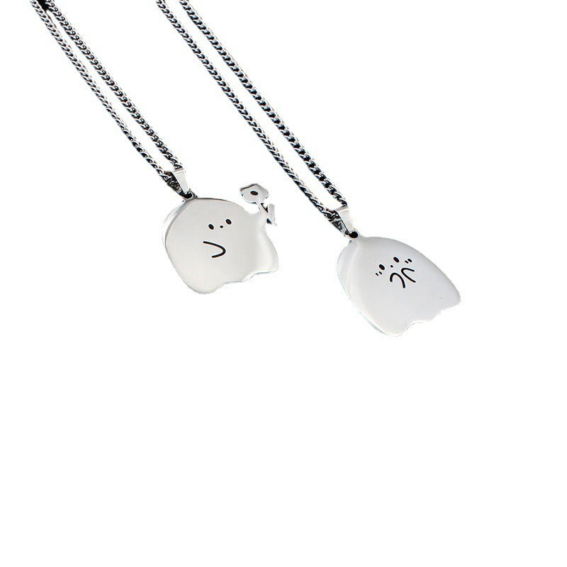 Stainless Steel Cute Ghost Couple Necklace