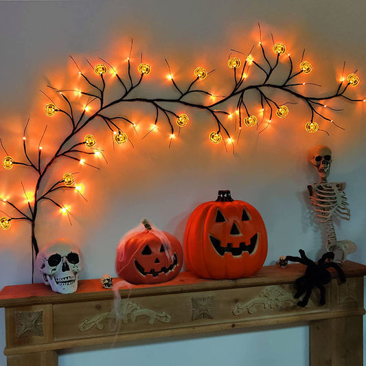 Halloween LED Willow Vine String Lights - Cartoon Bat &amp; Pumpkin Decor