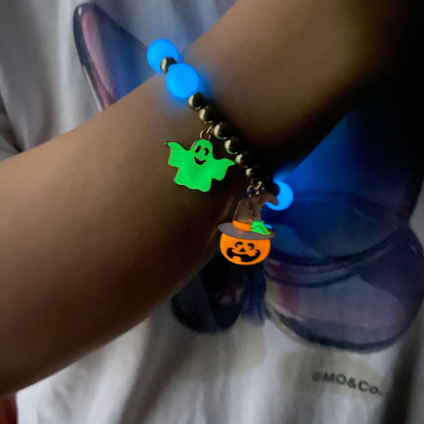 Vintage Halloween Bracelet - Pumpkin, Witch Hat, Kitten, Geometric Gothic Design