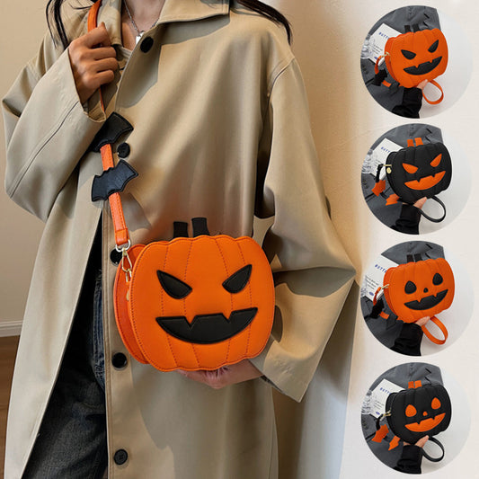 Funny Pumpkin &amp; Bat Halloween Crossbody Bag - Creative Cartoon Design for Women