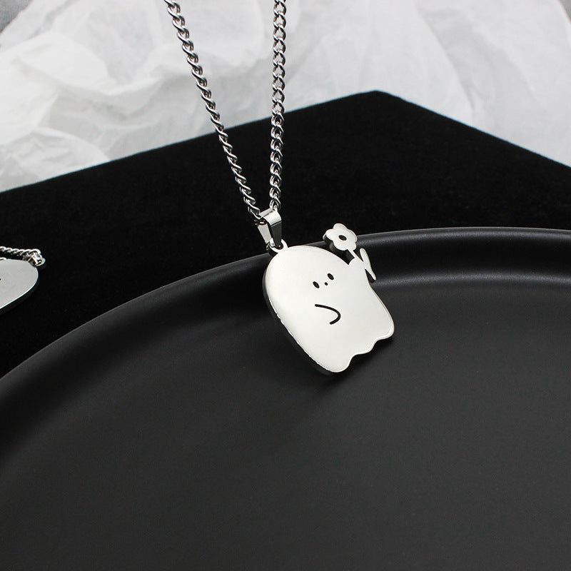 Stainless Steel Cute Ghost Couple Necklace