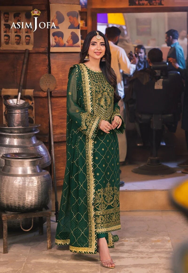 Original Asim Jofa Collection Green Suit Dress | Pakistani & Indian Party Wear | By ShoppingCove.com