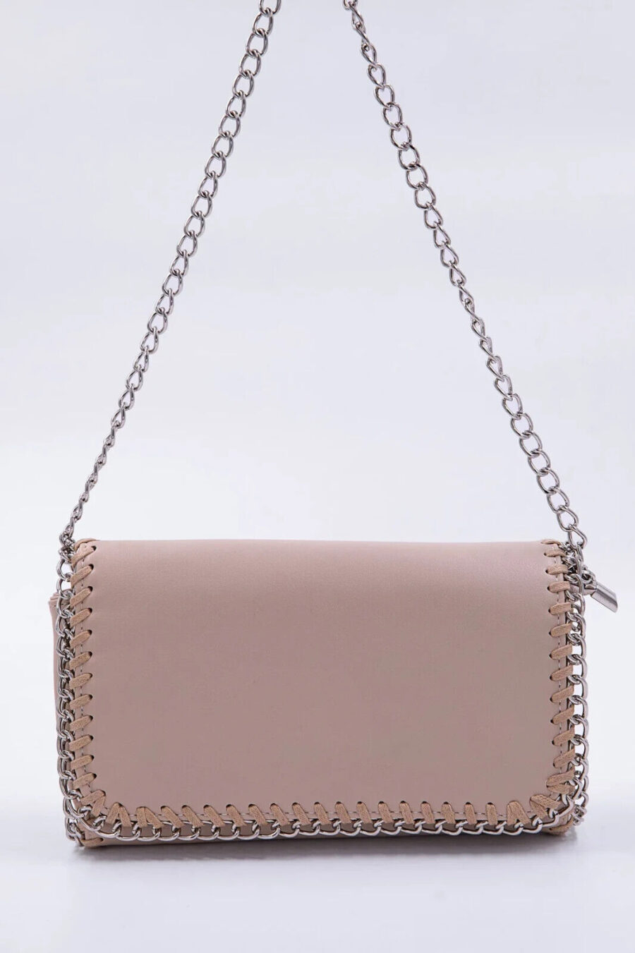 Elegant Matte Leather Clutch Bag with Braided Chain - Brown & Apricot - Image 2